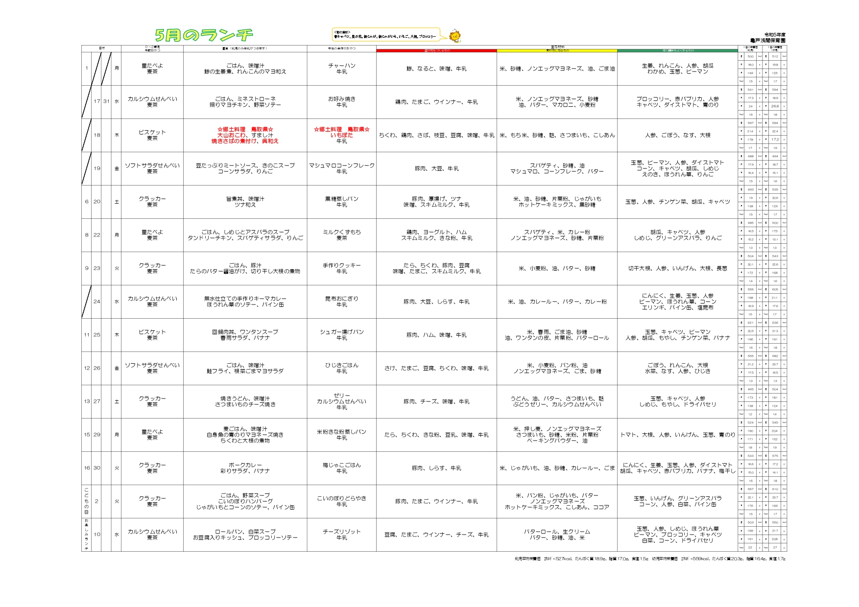 ５月のランチ・おやつメニュー